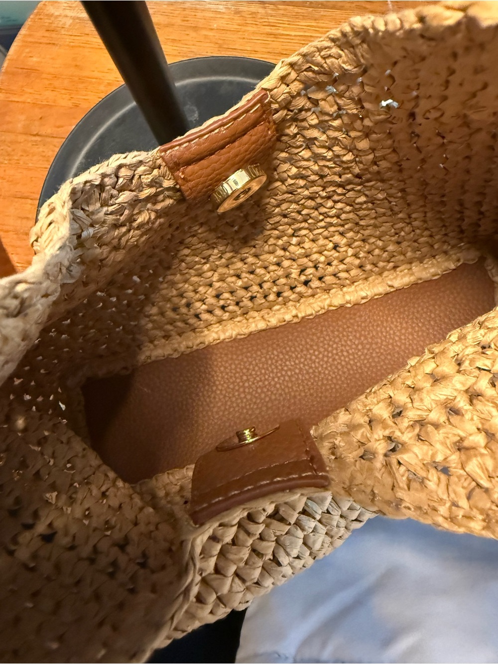 NWT | Univeral Thread - Woven Straw Shoulder Bag | Tan with Brown Trim | OS - Picture 4 of 5